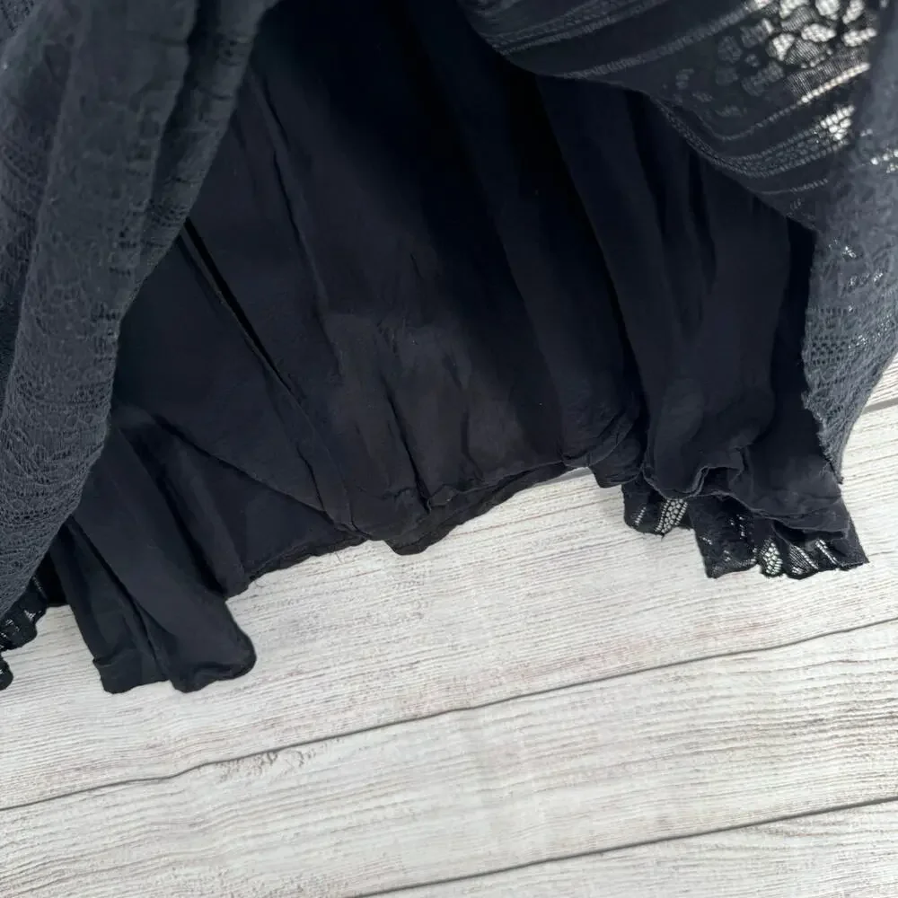 Free People Lace Mini Dress Womens Small Black‎ Sleeveless Back Zip
